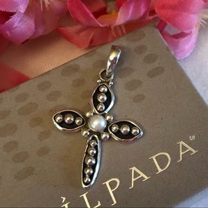 Silpada S0971 Freshwater Pearl SS Cross Pendant